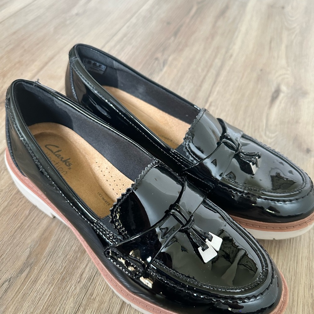 Clarks Black Patent Leather Loafers